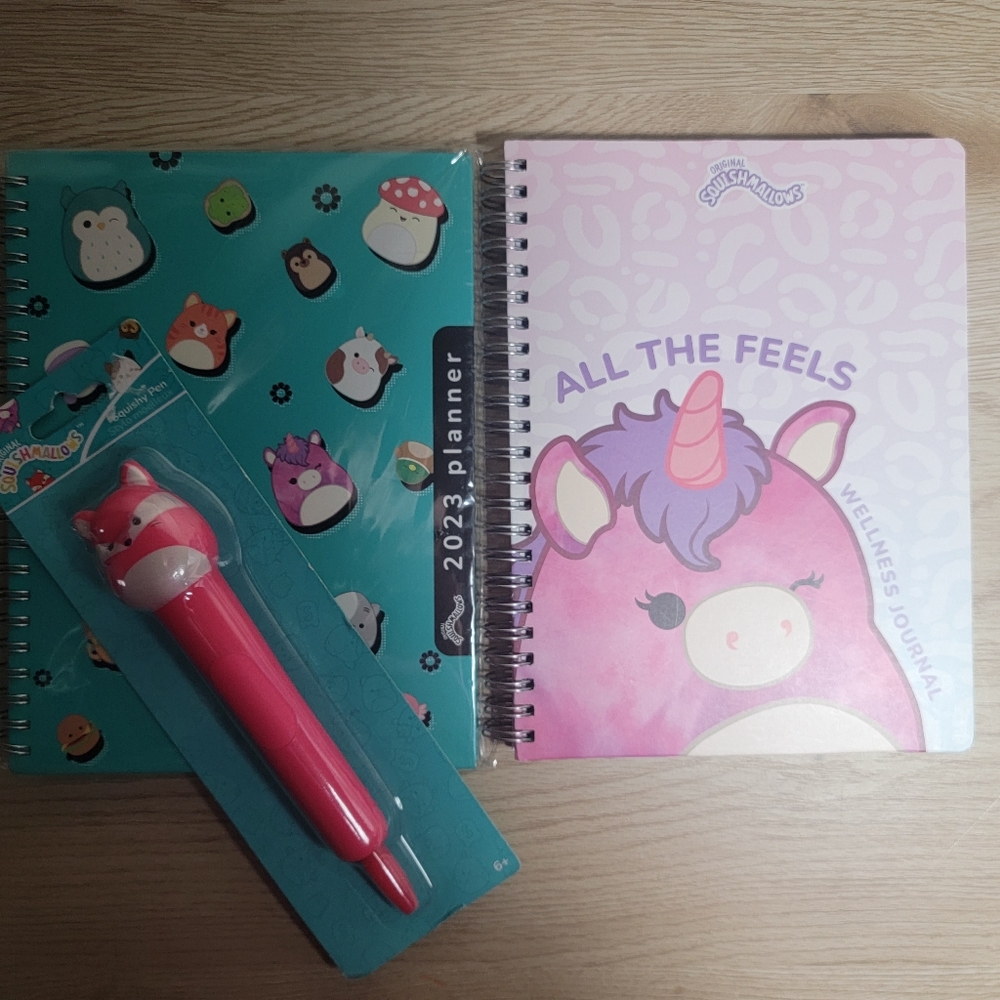 Set of Planner, Wellness Journal and Pen Squishmallows